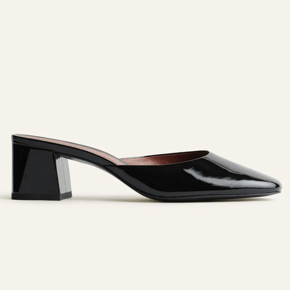 Reformation Black Patent Leather Block Heel Mules